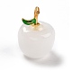 手作りランプワークペンダント  真鍮パーツ  カドミウムフリー＆鉛フリー  マットゴールドカラー  りんご  ホワイト  19x14mm  穴：4x2.2mm LAMP-A150-06MG-02-1