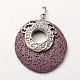 Platinum Plated Alloy Synthetic Lava Rock Flat Round Pendants G-O024-02B-1