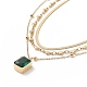 Green Glass Rectangle Charms Triple Layer Necklace NJEW-C036-08G-2