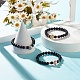 3pcs 3 bracelets extensibles en perles rondes en pierre noire synthétique de couleur sertie de lion en laiton BJEW-JB07864-2