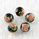 Perles rondes imprimées de motif de fleur rose en verre GFB-R004-10mm-V03-1