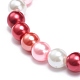 Red Glass Pearl Beaded Stretch Bracelet with Alloy Enamel Mushroom Charm for Women BJEW-JB08711-7