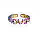 Placcatura a cremagliera colore arcobaleno 304 anello in acciaio inossidabile con polsino aperto per le donne RJEW-S405-262M-2