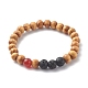 Bracelets extensibles en perles de bois naturel BJEW-JB06595-3