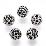 Стойки обшивки латунь кубического циркония бусы, долговечный, без кадмия и без свинца, круглые, платина, 8x7 мм, отверстие : 2 мм