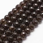 Chapelets de perles de quartz fumées naturelles, facette, ronde, 6mm, Trou: 1mm, Environ 61 pcs/chapelet, 14.9 pouce ~ 15.1 pouces
