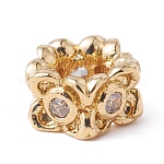 Экологически чистые стойки покрытие латунь микро паве кубический цирконий европейские бусины, бусины с большим отверстием, долговечный, без свинца и без кадмия, цветок, реальный 18k позолоченный, 4.5x5x3 мм, отверстие : 2.5 мм