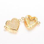 Brass Micro Pave Cubic Zirconia Links, Long-Lasting Plated, Heart, Golden, 17x12x5mm, Hole: 1mm