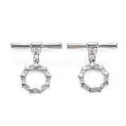 Brass Micro Pave Clear Cubic Zirconia Toggle Clasps KK-S356-500P-NF