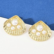 Серьги-гвоздики в форме ракушки из латуни EJEW-S277-06G