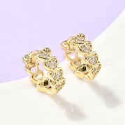 Серьги-кольца из латуни с микропаве и прозрачным кубическим цирконием в форме сердца EJEW-Z102-25G