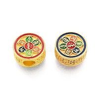 Alloy Enamel Beads, Cadmium Free & Nickel Free & Lead Free, Flat Round with  Initial Letters, Light Gold, Letter A~Z, 8x4mm, Hole: 1.5mm, 26letters