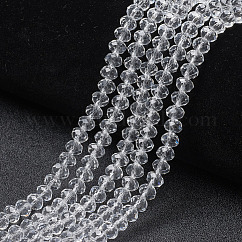 Abalorios de vidrio, ábaco tallado, rerondana plana, Claro, 2.9~3.3x2mm, agujero: 0.8 mm, aproximamente 135~140 pcs / cadena, 32~34 cm