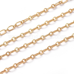 Chaînes en laiton figaro, chaînes à maillons ovales, Plaqué longue durée, soudé, avec bobine, véritable 18k plaqué or, 6x3x0.6mm, environ 16.4 pied (5 m)/rouleau