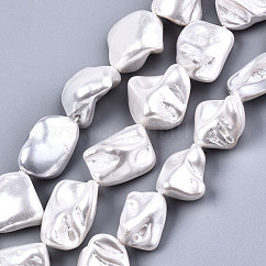 Hebras de cuentas de concha de agua dulce natural galvanizadas, teñido, pepitas, blanco, 13~22x10~16x8~11mm, agujero: 1 mm, aproximamente 20~23 pcs / cadena, 15.16 pulgada ~ 15.35 pulgadas (38.5~39 cm)