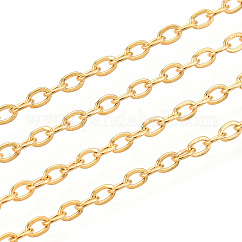 Cadenas portacables de acero inoxidable 304 con recubrimiento al vacío de PVD, soldada, con carrete, Plano Oval, real 16k chapado en oro, 2x1.5x0.4mm, aproximadamente 164.04 pie / rollo (50 m / rollo)