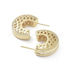 Полукруглые серьги-гвоздики из латуни с цирконием EJEW-Q811-28G