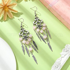 Серьги-люстры из натурального розового кварца EJEW-JE05371-01