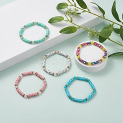 Pulsera elástica redonda de jade de imitación y arcilla polimérica hecha a mano con cuentas heishi&nbsp;BJEW-JB07454