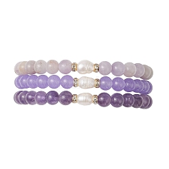 Braccialetti elastici da donna con pietre preziose naturali miste e perle d'acqua dolce coltivate&nbsp;BJEW-JB13205-01