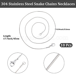 10mm 304ステンレススチール製スネークチェーンネックレス0.9個  カニカン付き  ステンレス鋼色  17.72インチ（45cm）&nbsp;STAS-BBC0008-95P