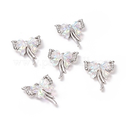 合金ペンダント  クリスタルラインストーンとプラスチック  ちょう結びのチャーム  プラチナ  19x16x4.5mm  穴：1.5mm&nbsp;FIND-I020-03P