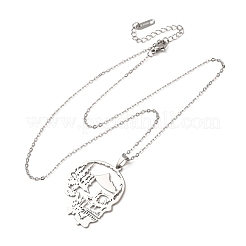Halloween-Halskette mit hohlem Baumschädelanhänger aus Edelstahl 304 an einer Kabelkette für Damen und Herren&nbsp;NJEW-K308-10P