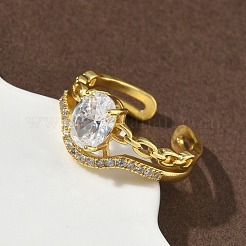 Offene Manschettenringe aus Messing mit Mikropavé und Zirkonia für Damen&nbsp;RJEW-C163-23G