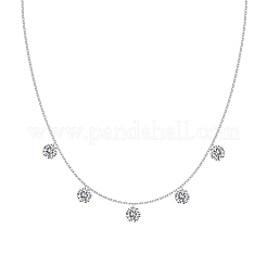 Прозрачный кубический цирконий 5 плоский круглый кулон 925 серебряных цепочных ожерелья для женщин&nbsp;NJEW-S457-04P-A