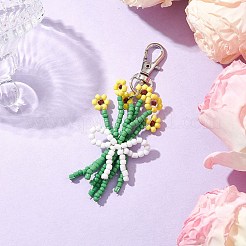 ブーケガラスシードビーズペンダント装飾  合金製回転式ロブスター クロウ クラスプ バッグ飾り用チャーム  カラフル  95mm&nbsp;HJEW-JM02561-01