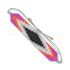 友情ナザールボンジュウ織機模様MIYUKIシードビーズブレスレット女性用  調整可能ナイロンコードビーズ編みブレスレット  カラフル  11インチ（28cm）&nbsp;BJEW-Z013-47