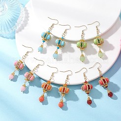 Серьги-подвески из синтетической императорской яшмы с фонарным узором из нержавеющей стали 304&nbsp;EJEW-MZ00609