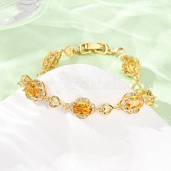 Herz- und ovalförmige Gliederarmbänder aus Messing mit Mikropavé-Fassung aus Zirkonia für Damen&nbsp;BJEW-A163-03G-03
