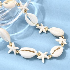 Женские бусины из натуральных ракушек каури и морских звезд с искусственной бирюзой NJEW-F356-04G