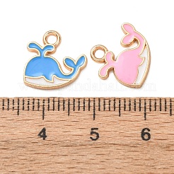 合金エナメル製海洋生物ペンダント  クジラのチャーム  ゴールドカラー  ミックスカラー  12x13x1mm  穴：1.8mm&nbsp;FIND-K030-08G