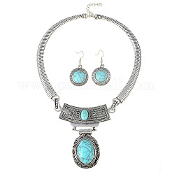 Овальные синтетические бирюзовые подвески и комплекты серег-подвесок. Комплекты ювелирных изделий из сплава FS-WGD3387-01