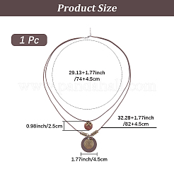 Collier double rang avec pendentif en bois et alliage bohème (1 pièce) pour femme&nbsp;NJEW-CL0001-37