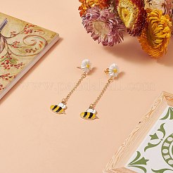 合金エナメル蜂と樹脂デイジーダングルスタッドピアス  女性用304ステンレススチールチェーンタッセルイヤリング  ゴールド  70mm  ピン：0.7mm&nbsp;EJEW-JE05228