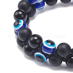 Браслет из плетеных бусин из натурального черного агата (окрашенного) и безглазого обсидиана и смолы BJEW-JB08840-03