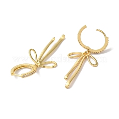 Женские серьги-кольца из латуни с микро-паве и бантом из прозрачного циркония&nbsp;EJEW-A110-02G