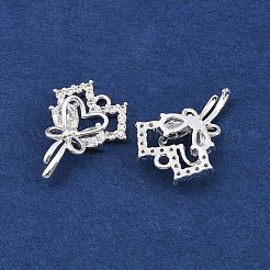 真鍮製マイクロパヴェキュービックジルコニアペンダント  ハート  925銀メッキ  透明  18.5x15x4mm  穴：1.4mm&nbsp;KK-K407-27S-01