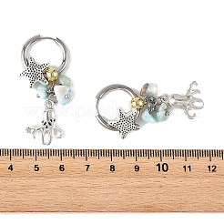 Pendientes colgantes de virutas de larimar natural del océano&nbsp;EJEW-JE07423