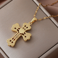 Collier pendentif croix de Jésus vintage en acier inoxydable et verre transparent pour femme&nbsp;EK1005