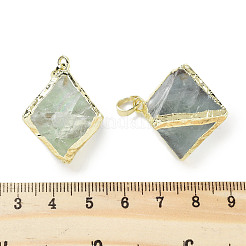 ラックメッキ真鍮と天然蛍石ペンダント  菱形チャーム  ライトゴールド  34x32x24mm  穴：6x4mm&nbsp;G-K338-14LG