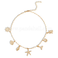Collane con catena a graffetta in ottone a tema spiaggia estiva per donna&nbsp;NJEW-WH20004-11G