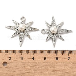 ラインストーン ペンダント付き合金  ABSの模造パールと  スターのチャーム  プラチナ  28x29.5x7mm  穴：2.2mm&nbsp;FIND-B032-17P