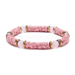Pulsera elástica redonda de jade de imitación y arcilla polimérica hecha a mano con cuentas heishi&nbsp;BJEW-JB07454