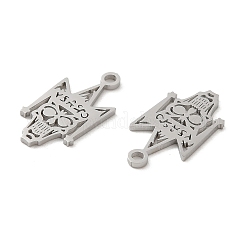 変色しない304ステンレススチールペンダント  レーザー切断  悪魔のスカルチャーム  ステンレス鋼色  18x9.5x1mm  穴：1.5mm&nbsp;STAS-J042-33P