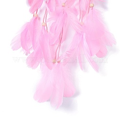 Anneau de fer de style natif tissé filet/toile avec décoration murale en plumes&nbsp;HJEW-A002-01D