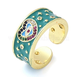 Manschettenringe aus Messing mit Mikropavé und Zirkonia-Emaille für Damen&nbsp;RJEW-L113-019G-01